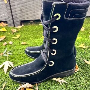 Cole Haan Boots Womens Size 7.5 B Black Suede Fuzzy Lined Waterproof Winter Shoe
